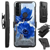 V Holster For TCL 20 XE Kick Stand Rugged Case Cover PEONY FLOWER BLUE