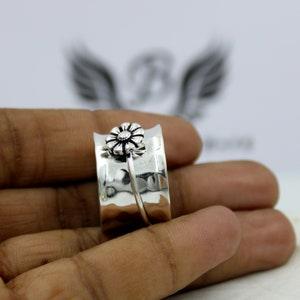 Sunflower Ring, 925 Sterling Silver Spinner Ring, Meditation Ring, Silver Flower, Hammered Ring, Silver Ring, Statement Ring, Handmade Ring,