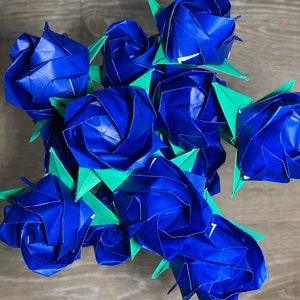 Dark Blue Origami Rose Bouquet (Dozen) - Paper Anniversary Origami Flowers