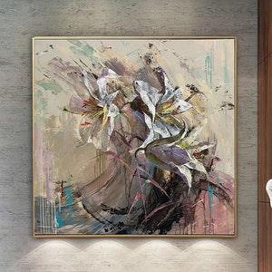 27.55x27.55" Abstract White Lilies Paintings On Canvas Floral Wall Art Flowers Bouquet Painting Neutral Calla Lily Fine Art