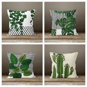 Plants Pillow Cover|Green Leaves Pillow Cover|Floral Cushion Case|Decorative Pillow Case|Bedding Home Decor|Housewarming Outdoor Pillow