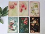 VTG 6 Roses Postcards Pink Embossed Foil Greeting Flowers Doves Carnations