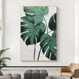 Original Green Leaf Oil Painting On Canvas, Large Wall Art, Abstract Plant Art Minimalist Wall Art Custom Painting Modern Living Room Decor