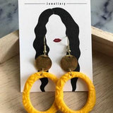 Textured organic hoop dangles, Yellow clay earrings, Polymer clay, Polymer clay jewelry, Gifts for her