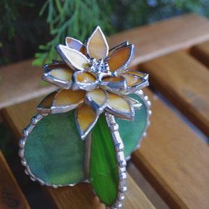 Stained glass Cactus XL blooming Sunflower, Succulent 3D, Echeveria, everlasting plant for flower pot