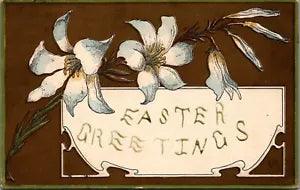 Easter Greetings Lily Flower Embossed Gilt Background VTG Postcard