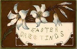 Easter Greetings Lily Flower Embossed Gilt Background VTG Postcard