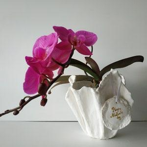 Personalized orchid planter. Modern white vase. Mom orchid planter.