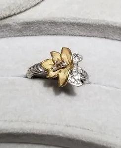 Calla Lily flower 14k Yellow Gold vermeil/Sterling silver topaz Ring