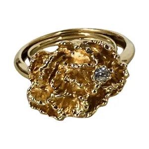 Avon Gold Tone Vintage Carnation "Flowerblaze" Ring Single Crystal Size 6