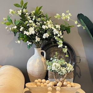 White Wild Roses branches, mini faux flower sprays, rambling rose, artificial Plants, green Leaves, wedding DIY, romantic floral home decor