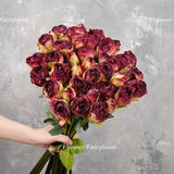 10 Stems Dried Look Rose Bouquet in Long Stem | Artificial Flower | Wedding/Home Decoration | Gifts - Red