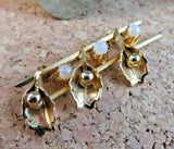 Vintage Faux Pearl Flower Lily Branch Gold-tone Brooch Pin  #426