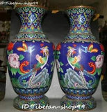 20" Cloisonne Enamel Phoenix Peony Chrysanthemum Flower Vase Bottle Jar Jug Pair