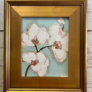 Orchid abstract, art, gift, original art, fine art, painting, decor, white orchids,  8"x10" painting framed in gold wood frame 15"x13"