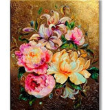 Peony Painting Original Art Lily Painting Flowers Artwork Oil Painting Gold Leaf Canvas Art Original Painting 24