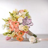 Wedding bouquet and boutonniere set, made of air dry clay, bridal bouquet with roses, succulents, ranunculus and tulips in pastel shades
