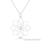 8-Petal LIly Flower Cutout Charm 29x24mm Women's Pendant in .925 Sterling Silver