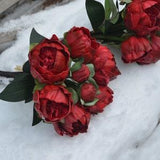 Red Peonies Hoilday Centerpieces Real Touch Peonies Flowers Silk Bridal Bouquets, Bridesmaids bouquets, Wedding Flowers Centerpieces