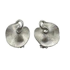 Vintage Lisner Earrings Lily Pad Silver Rhodium Pl. Etched Textured Clip On A11