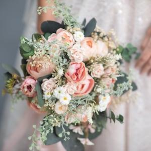 Romantic flower bridal bouquet Peony and eucalyptus wedding accessories Bride to be Blush pink flower bouquet Bridal accessories Magaela