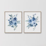 Light Blue Flowers, Floral Bouquet, Watercolor Roses, Bedroom Wall Decor, Living Room Wall Art, Home Decor Gift, Printable Artwork, Set of 2