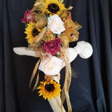 Sunflower Bridal Bouquet - Yellow Sunflower - Wedding Bouquet - Artificial Wedding Flowers - Burgundy - Cascade - Bridesmaid - Guest Table