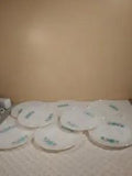 (8) Vintage White Fire King with Turquoise Blue Carnation Flower, 6 Inch Saucers