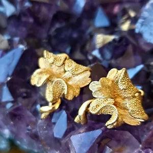 Vintage Earrings Coro Gold Tone Lily Flower Clip-On Signed Mid-Century