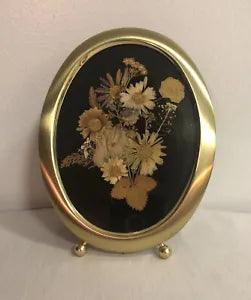 Vintage Brass Oval Picture Photo Frame Pressed Flowers Made In Korea Beautiful