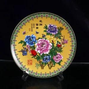 Old Chinese powder color porcelain flowers peony pattern plate Qianlong Mark