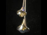 Vintage Calla Lily Lariat Style Necklace Silver Tone With Gold Tone Middle