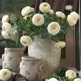 2  Heads/50cm Ivory White Green Real Touch Faux Ranunculus |  Home/Wedding/Events Decoration