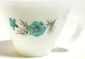 Fire King Oven Ware Milk Glass Cup #30 Bonnie Blue Carnation Flower USA VTG MCM