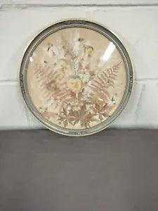 vtg framed pressed ferns,flowers,leaves over burlap very nicely done nice frame