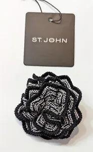 St John Knits Carnation Flower Pin Black & White NWOT