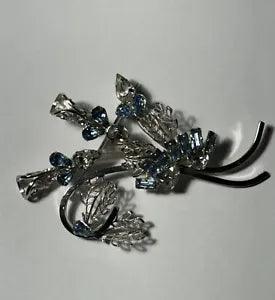 STAR-ART Calla Lily Bouquet Light Blue Rhinestones 3D Brooch Pin Sterling Estate