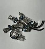 STAR-ART Calla Lily Bouquet Light Blue Rhinestones 3D Brooch Pin Sterling Estate