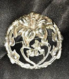 Lily Brooch Large Sterling Silver Repousse Mid  Century Pin Hollywood Glam Vtg