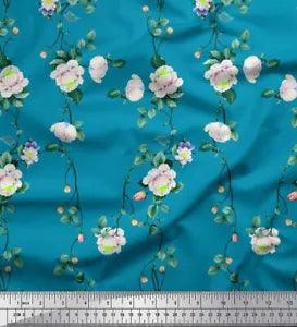 Soimoi Cotton Poplin Fabric Leaves & Peony Floral Fabric Prints-ckA