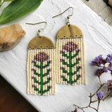 Gold & purple folk flowers (clay and beaded fringe)