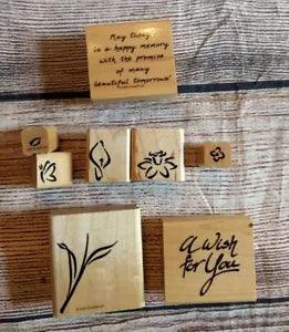 STAMPIN Up! A WISH FOR YOU Set of 8 Wood Mounted Stamps Daffodil Lily Butterfly
