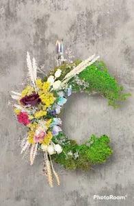 Crescent Moon Goddess Real Dried Flower Real Moss Wreath w/Crystals Handmade New