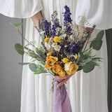 Boho bouquet, boho purple yellow wedding bouquet, dried flower wedding bouquet, real dried rose bouquet, daisy bouquet, eucalyptus bouquet