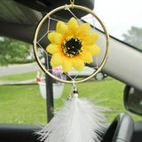 Sunflower Dream Catcher Car Accessories, Sun Flower Dreamcather, Rearview Mirror Decor, Rear View Hanger, Gift Ideas for Teens, Women, Girls