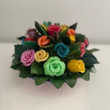 Roses Flowers Porcelain Bouquet Handmade Lovely Elegant Colorful  in a Handcrafted Basket