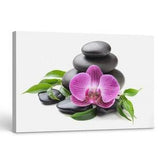 Canvas Print Purple Orchid and Black Zen Stones Wall Art, Orchid Canvas Art, Zen Photo Wall Decor