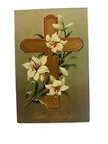 Easter Greetings Postcard w/ Gold-Embossed Cross & White Lilies; NB 1911