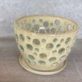 Orchid Pot With Holes with a suitable saucer, Ceramic Orchid Planter yellow and blue pottery