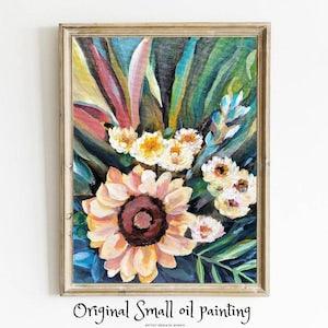 Sunflower original oil painting, still life wall art decor original Impasto oil painting